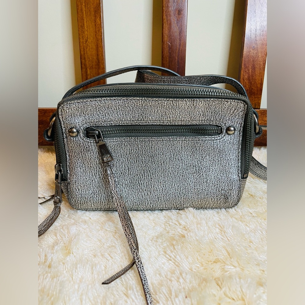 Frye Metallic Silver Textured Leather Crossbody Bag